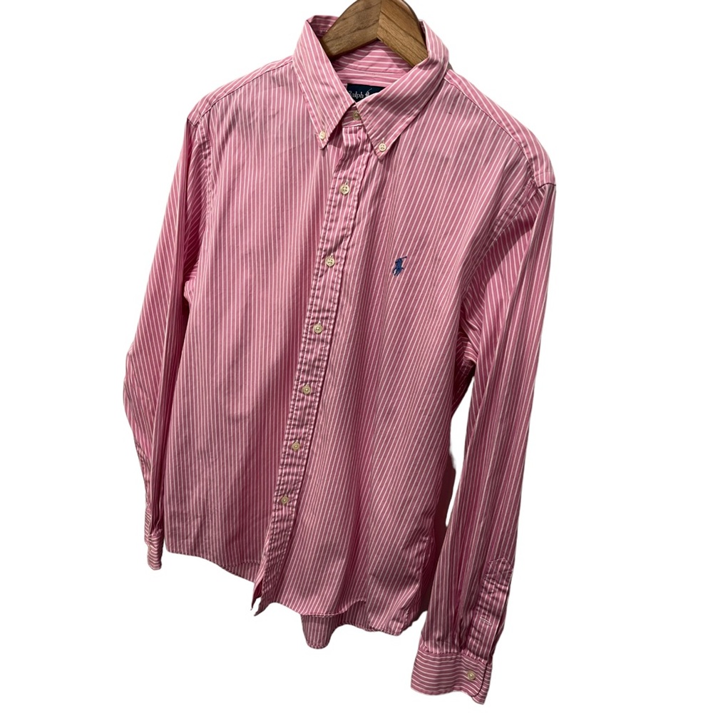RALPH LAUREN CUSTOM FIT PINK & WHITE STRIPED BUTTON DOWN DRESS SHIRT - Picture 4 of 14